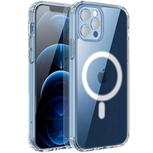 Apple iPhone 13 Pro Max Kılıf M-safe Şarj Özellikli Şeffaf Sert PC Zore Embos Kapak