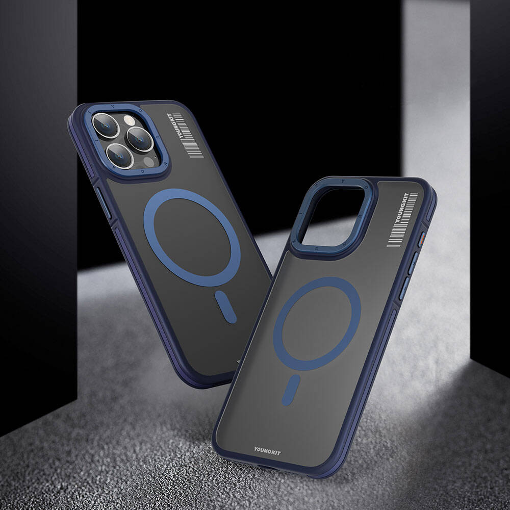 Apple iPhone 13 Pro Max Kılıf M-safe Şarj Özellikli Youngkit Rock Sand Serisi Kapak Mavi