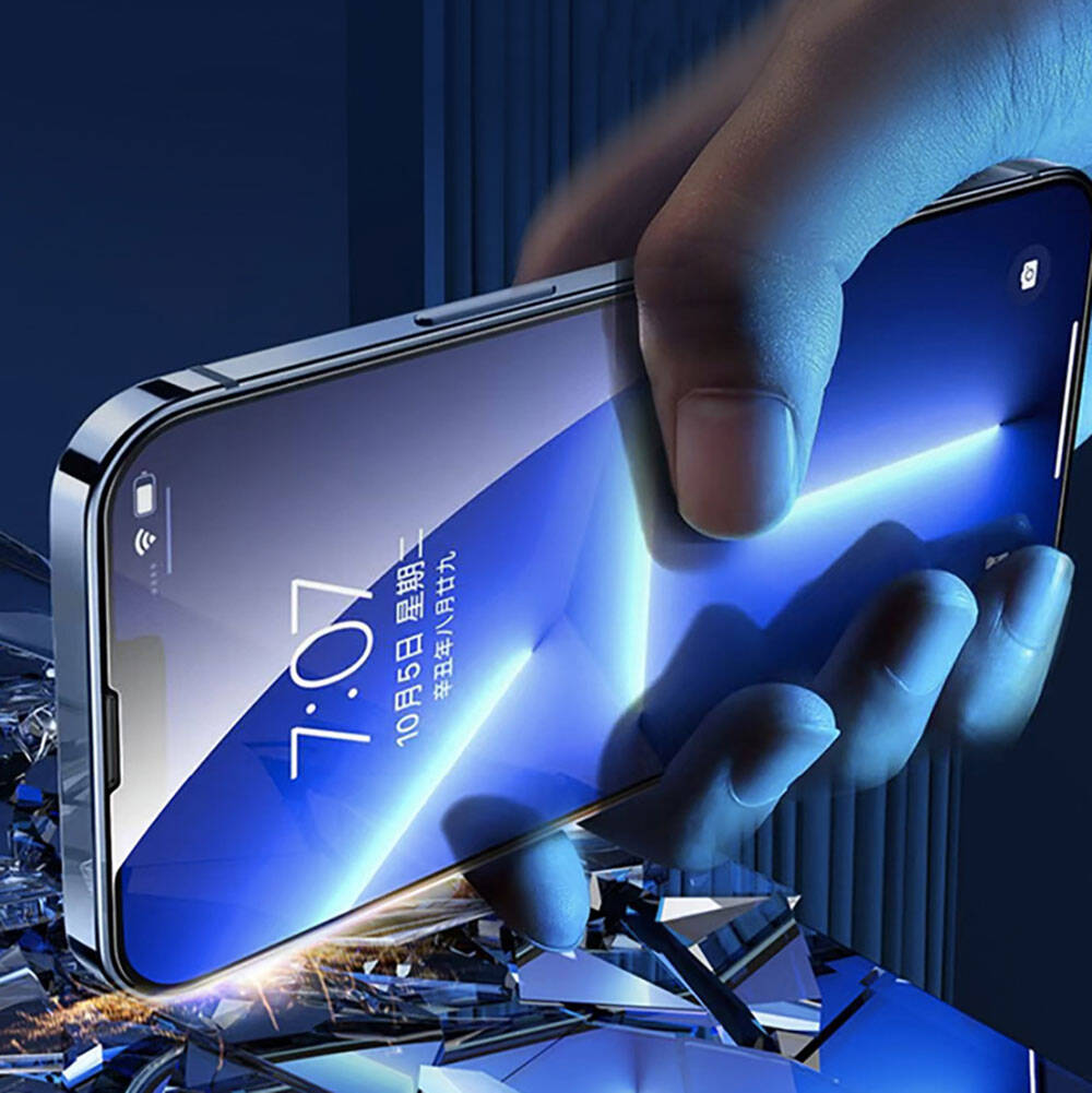 Apple iPhone 13 Pro Max Recci RSP-A11 HD Temperli Cam Ekran Koruyucu + Kolay Uygulama Aparatlı Siyah