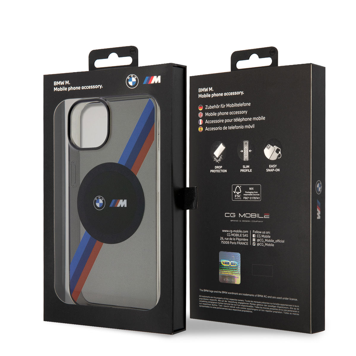 Apple iPhone 14 Kılıf BMW M-safe Şarj Özellikli Transparan 3 Renkli Şerit Dizayn Kapak Gri