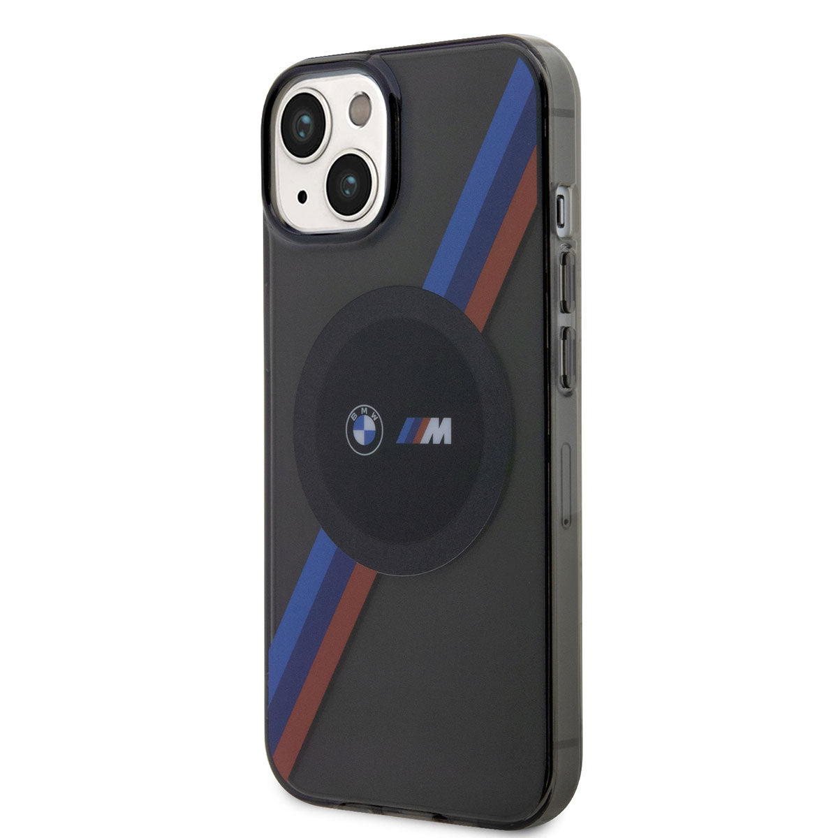 Apple iPhone 14 Kılıf BMW M-safe Şarj Özellikli Transparan 3 Renkli Şerit Dizayn Kapak Gri