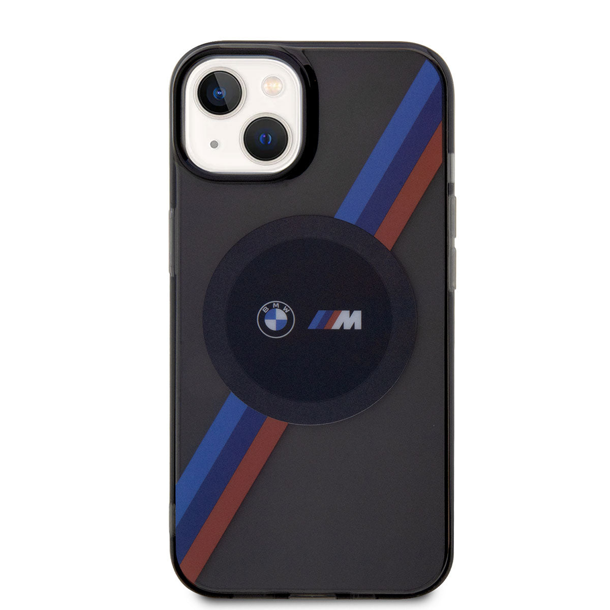Apple iPhone 14 Kılıf BMW M-safe Şarj Özellikli Transparan 3 Renkli Şerit Dizayn Kapak Gri