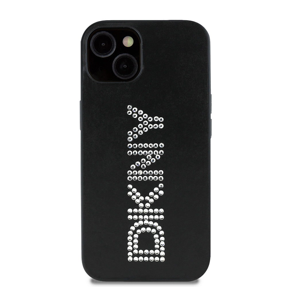Apple iPhone 14 Kılıf DKNY Orjinal Lisanslı Taşlı DKNY Yazılı Metalik Rhinestones PU Deri Kapak Kahverengi