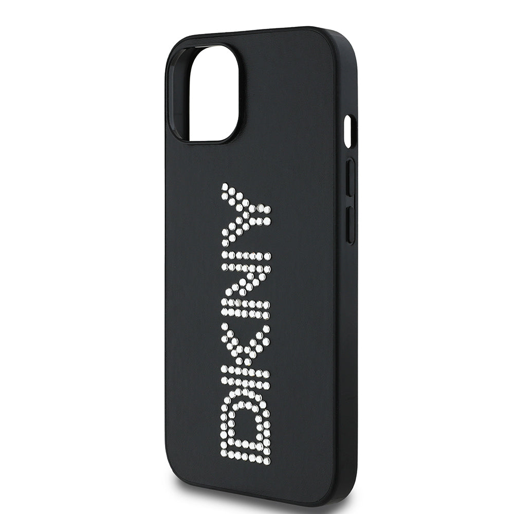 Apple iPhone 14 Kılıf DKNY Orjinal Lisanslı Taşlı DKNY Yazılı Metalik Rhinestones PU Deri Kapak Kahverengi