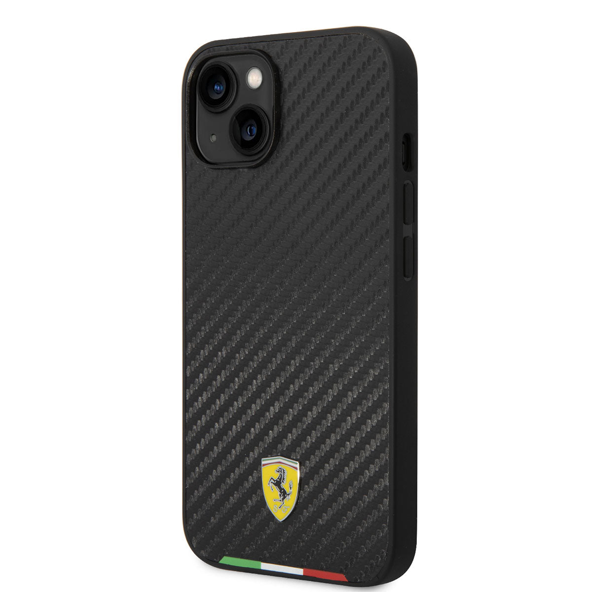 Apple iPhone 14 Kılıf Ferrari M-safe Şarj Özellikli Karbon İtalyan Bayrak Dizayn Kapak Siyah