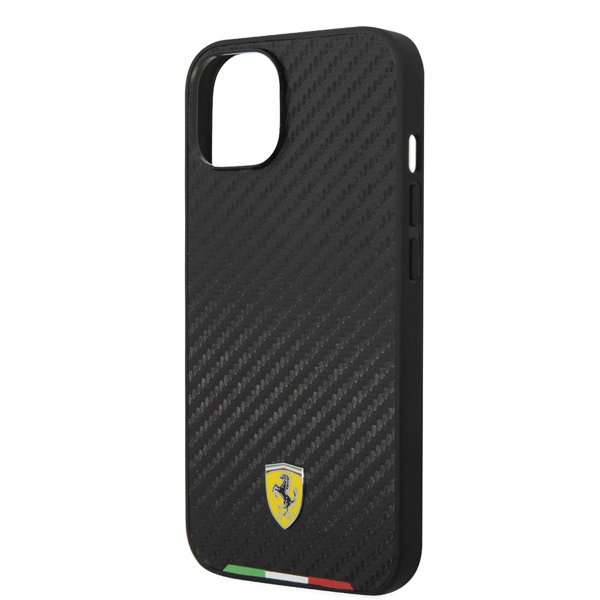 Apple iPhone 14 Kılıf Ferrari M-safe Şarj Özellikli Karbon İtalyan Bayrak Dizayn Kapak Siyah