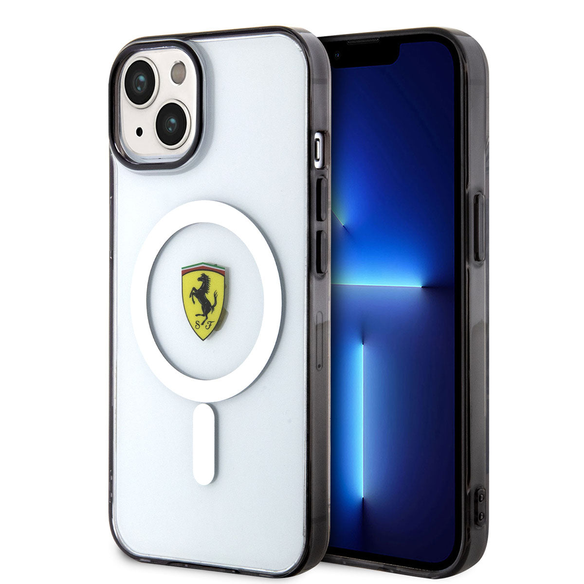 Apple iPhone 14 Kılıf Ferrari M-safe Şarj Özellikli Transparan Dizayn Kapak Renksiz
