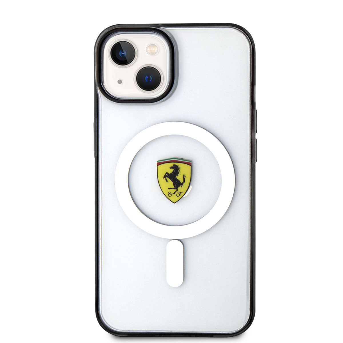 Apple iPhone 14 Kılıf Ferrari M-safe Şarj Özellikli Transparan Dizayn Kapak Renksiz