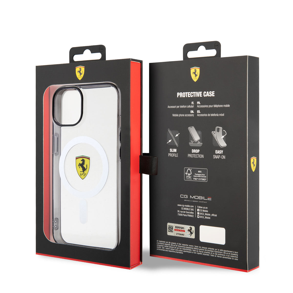 Apple iPhone 14 Kılıf Ferrari M-safe Şarj Özellikli Transparan Dizayn Kapak Renksiz