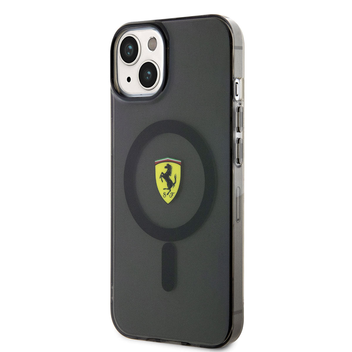 Apple iPhone 14 Kılıf Ferrari M-safe Şarj Özellikli Yarı Transparan Dizayn Kapak Siyah