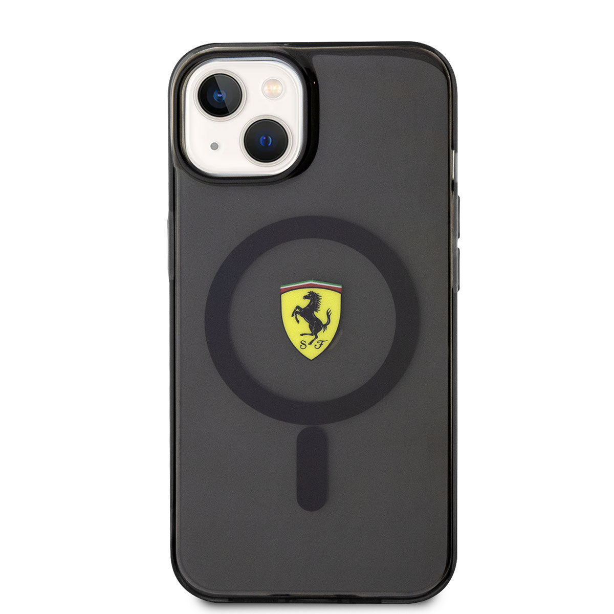 Apple iPhone 14 Kılıf Ferrari M-safe Şarj Özellikli Yarı Transparan Dizayn Kapak Siyah