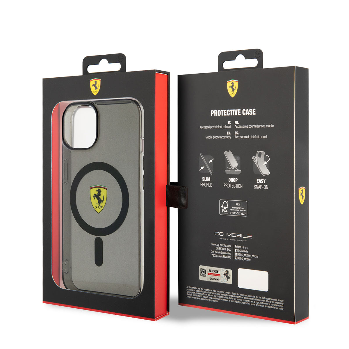 Apple iPhone 14 Kılıf Ferrari M-safe Şarj Özellikli Yarı Transparan Dizayn Kapak Siyah
