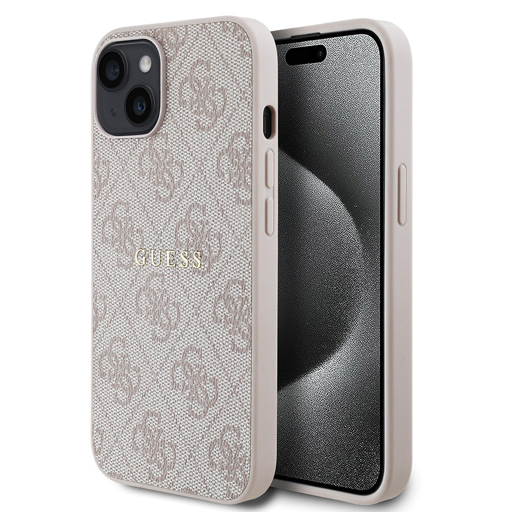 Apple iPhone 14 Kılıf Guess Orjinal Lisanslı M-safe Şarj Özellikli 4G Desen Yazı Logolu Kapak Siyah