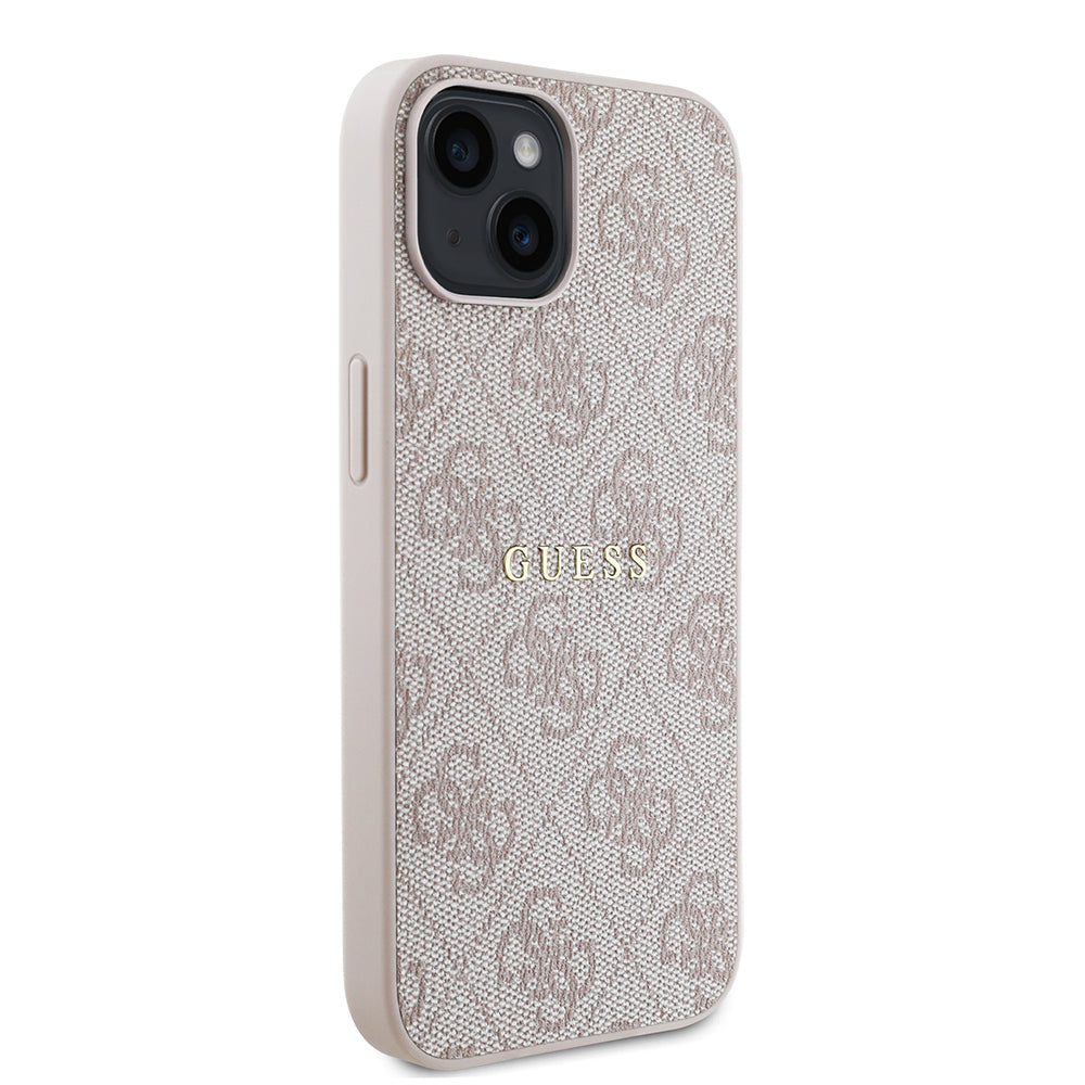 Apple iPhone 14 Kılıf Guess Orjinal Lisanslı M-safe Şarj Özellikli 4G Desen Yazı Logolu Kapak Pembe