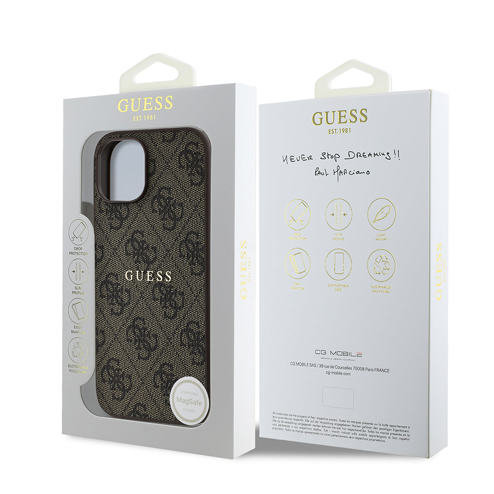 Apple iPhone 14 Kılıf Guess Orjinal Lisanslı M-safe Şarj Özellikli 4G Desen Yazı Logolu Kapak Siyah