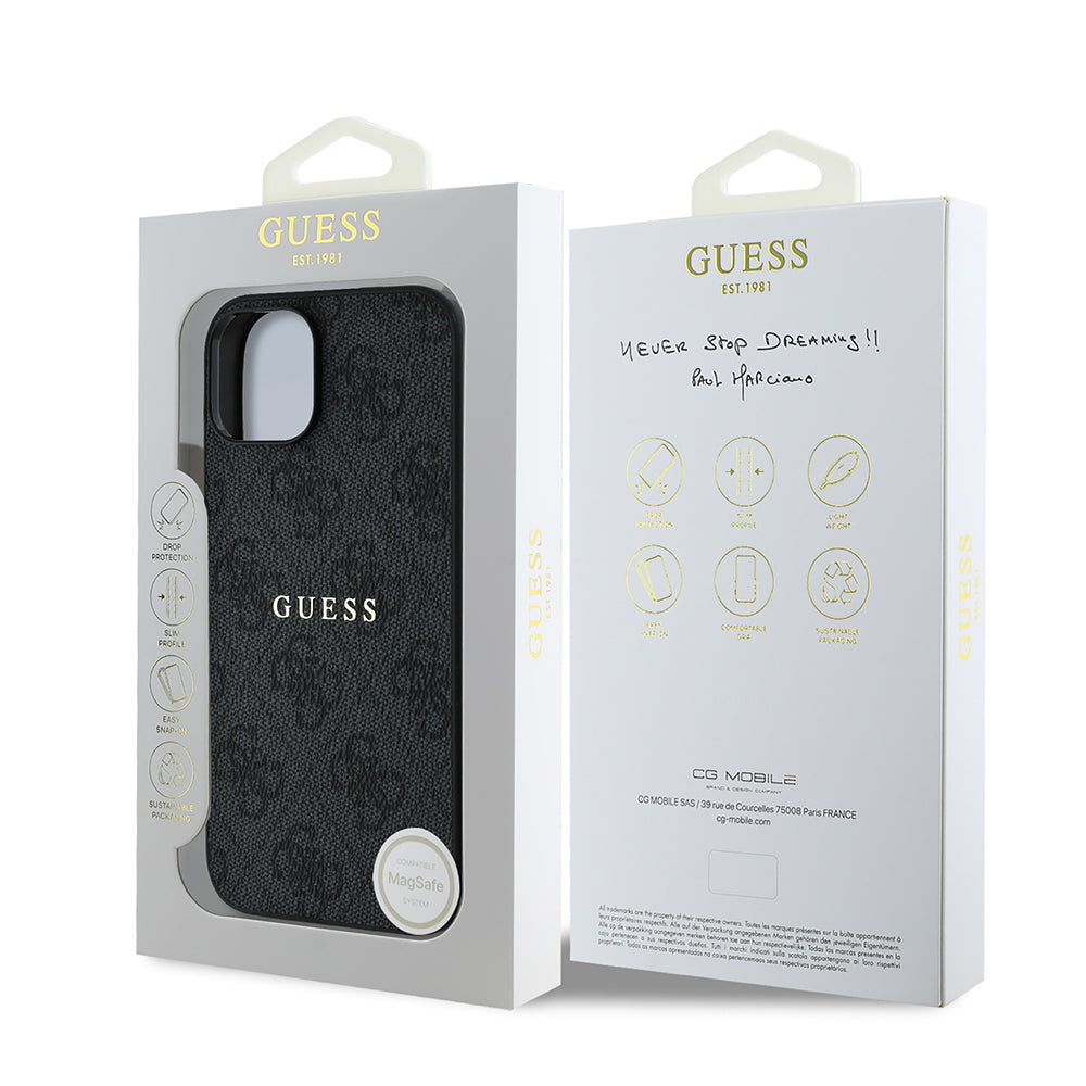 Apple iPhone 14 Kılıf Guess Orjinal Lisanslı M-safe Şarj Özellikli 4G Desen Yazı Logolu Kapak Pembe