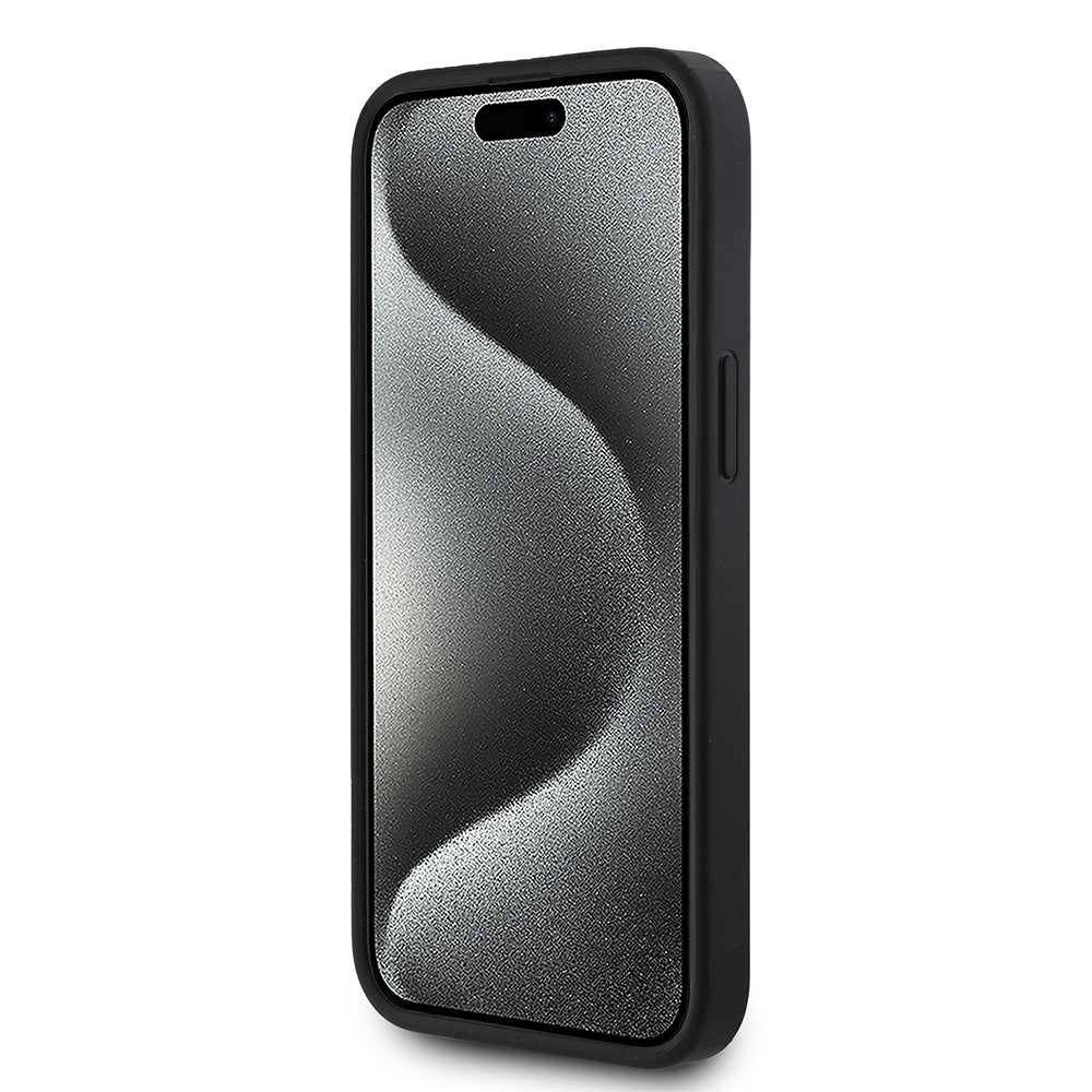 Apple iPhone 14 Kılıf Guess Orjinal Lisanslı M-safe Şarj Özellikli Gül Baskılı 4G Desenli Yazı Logolu Kapak Siyah