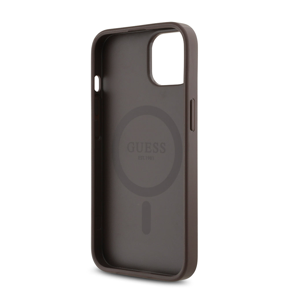 Apple iPhone 14 Kılıf Guess Orjinal Lisanslı M-safe Şarj Özellikli Gül Baskılı 4G Desenli Yazı Logolu Kapak Siyah