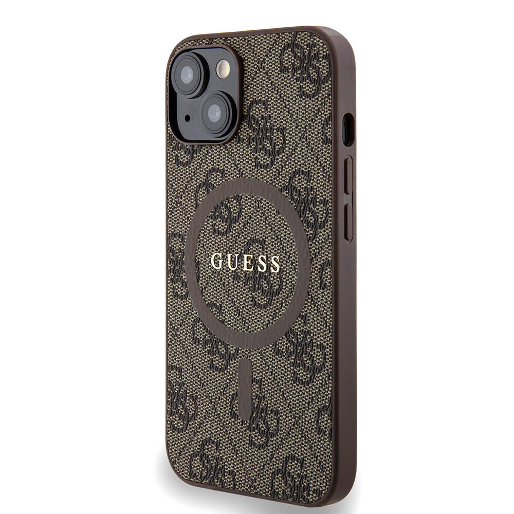 Apple iPhone 14 Kılıf Guess Orjinal Lisanslı M-safe Şarj Özellikli PU Halkalı 4G Desenli Yazı Logolu Kapak Siyah