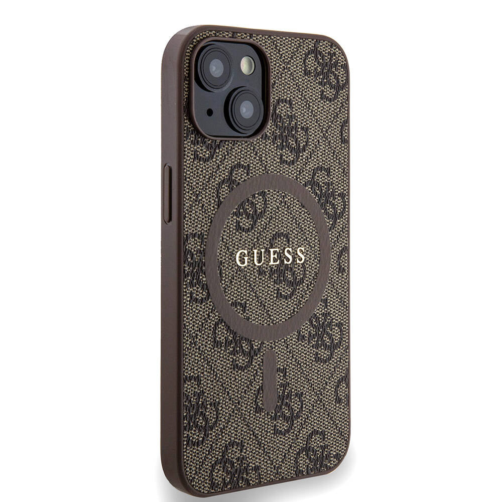 Apple iPhone 14 Kılıf Guess Orjinal Lisanslı M-safe Şarj Özellikli PU Halkalı 4G Desenli Yazı Logolu Kapak Siyah