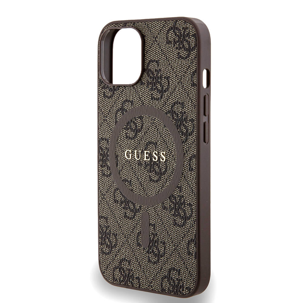 Apple iPhone 14 Kılıf Guess Orjinal Lisanslı M-safe Şarj Özellikli PU Halkalı 4G Desenli Yazı Logolu Kapak Siyah
