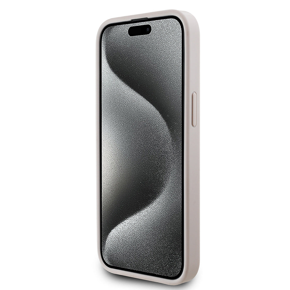 Apple iPhone 14 Kılıf Guess Orjinal Lisanslı M-safe Şarj Özellikli PU Üçgen Logo 4G Desenli Kapak Kahverengi