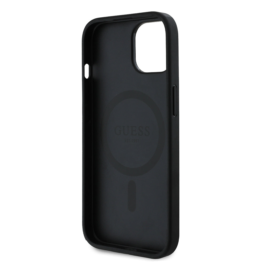 Apple iPhone 14 Kılıf Guess Orjinal Lisanslı M-safe Şarj Özellikli PU Üçgen Logo 4G Desenli Kapak Kahverengi