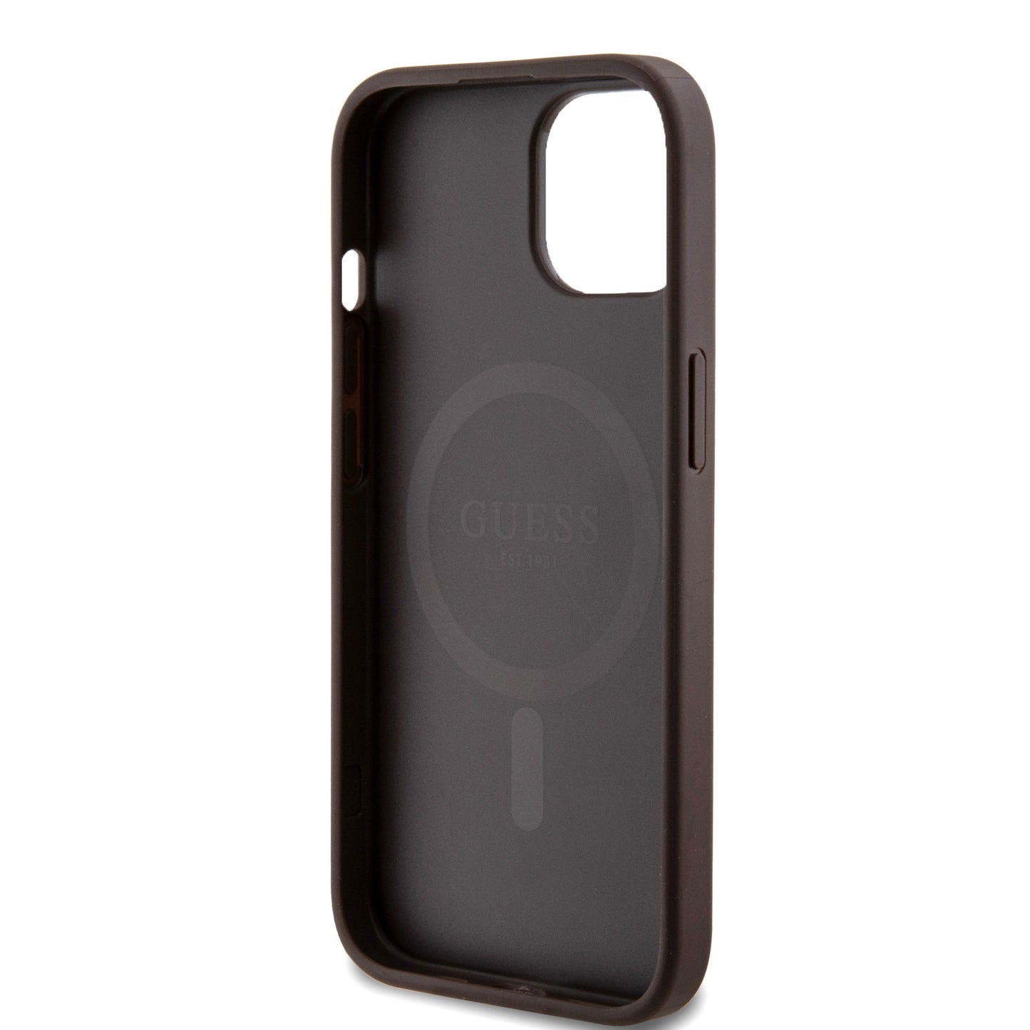 Apple iPhone 14 Kılıf Guess Orjinal Lisanslı M-safe Şarj Özellikli Small 4G Classic Kapak Kahverengi