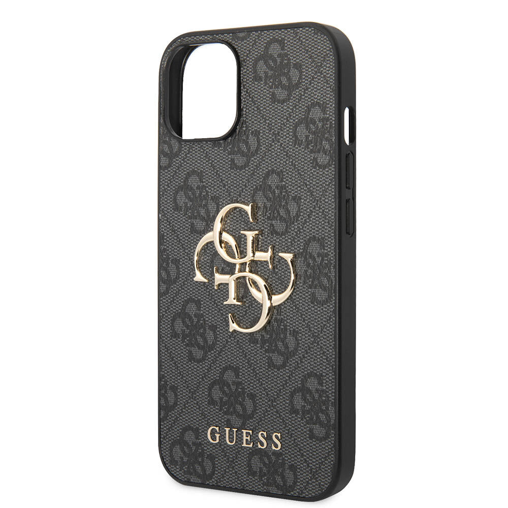 Apple iPhone 14 Kılıf Guess PU Deri Büyük Metal Logo Dizaynlı Kapak Kahverengi