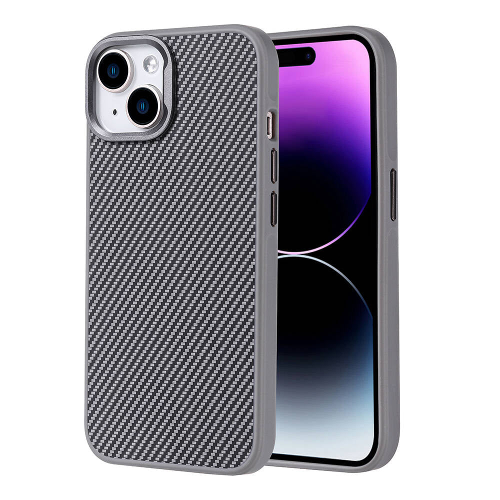 Apple iPhone 14 Kılıf M-safe Şarj Özellikli Karbon Fiber Görünümlü Zore Troy Kapak