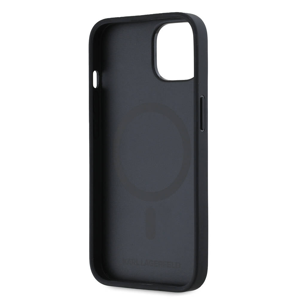 Apple iPhone 14 Kılıf Karl Lagerfeld Orjinal Lisanslı M-safe Şarj Özellikli KL Yazılı Hot Stamp Kapak Siyah
