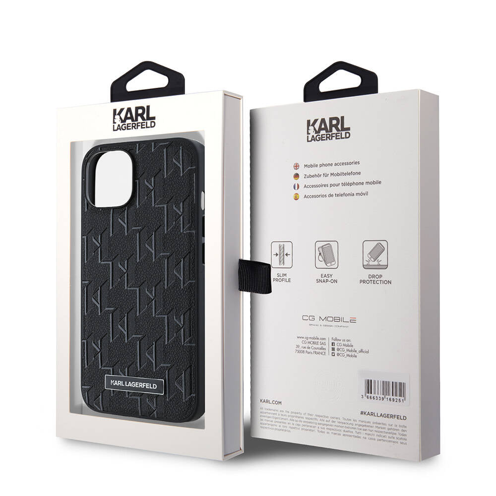 Apple iPhone 14 Kılıf Karl Lagerfeld Orjinal Lisanslı M-safe Şarj Özellikli KL Yazılı Hot Stamp Kapak Siyah