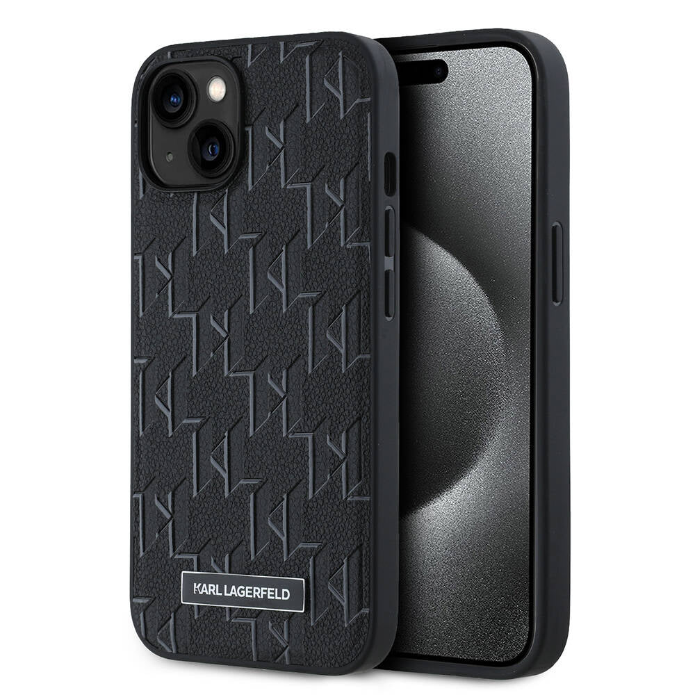 Apple iPhone 14 Kılıf Karl Lagerfeld Orjinal Lisanslı M-safe Şarj Özellikli KL Yazılı Hot Stamp Kapak Siyah