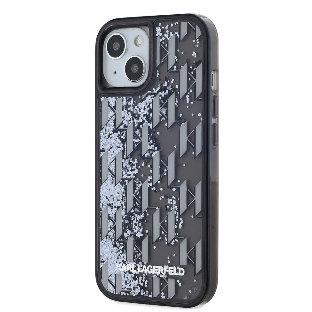 Apple iPhone 14 Kılıf Karl Lagerfeld Orjinal Lisanslı Simli KL Yazılı Monogram Gradıent Kapak Siyah