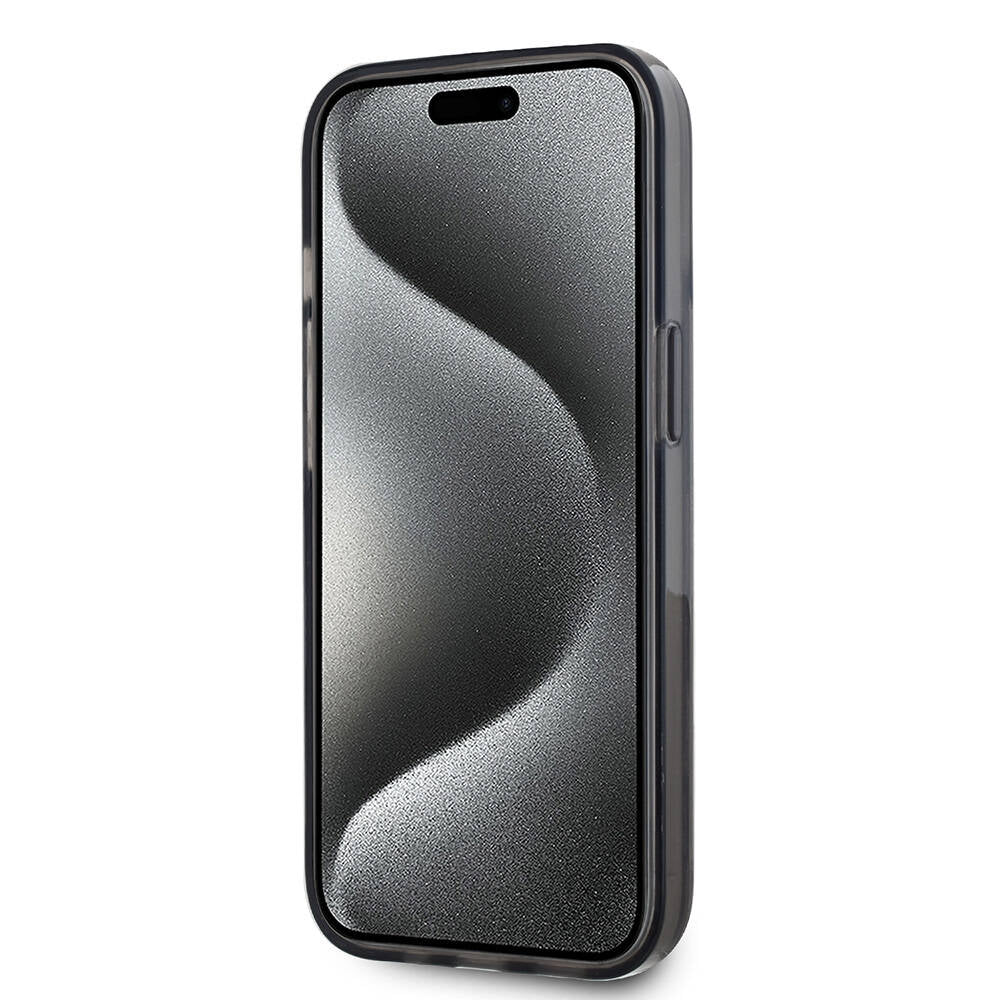 Apple iPhone 14 Kılıf Karl Lagerfeld Orjinal Lisanslı Simli KL Yazılı Monogram Gradıent Kapak Siyah