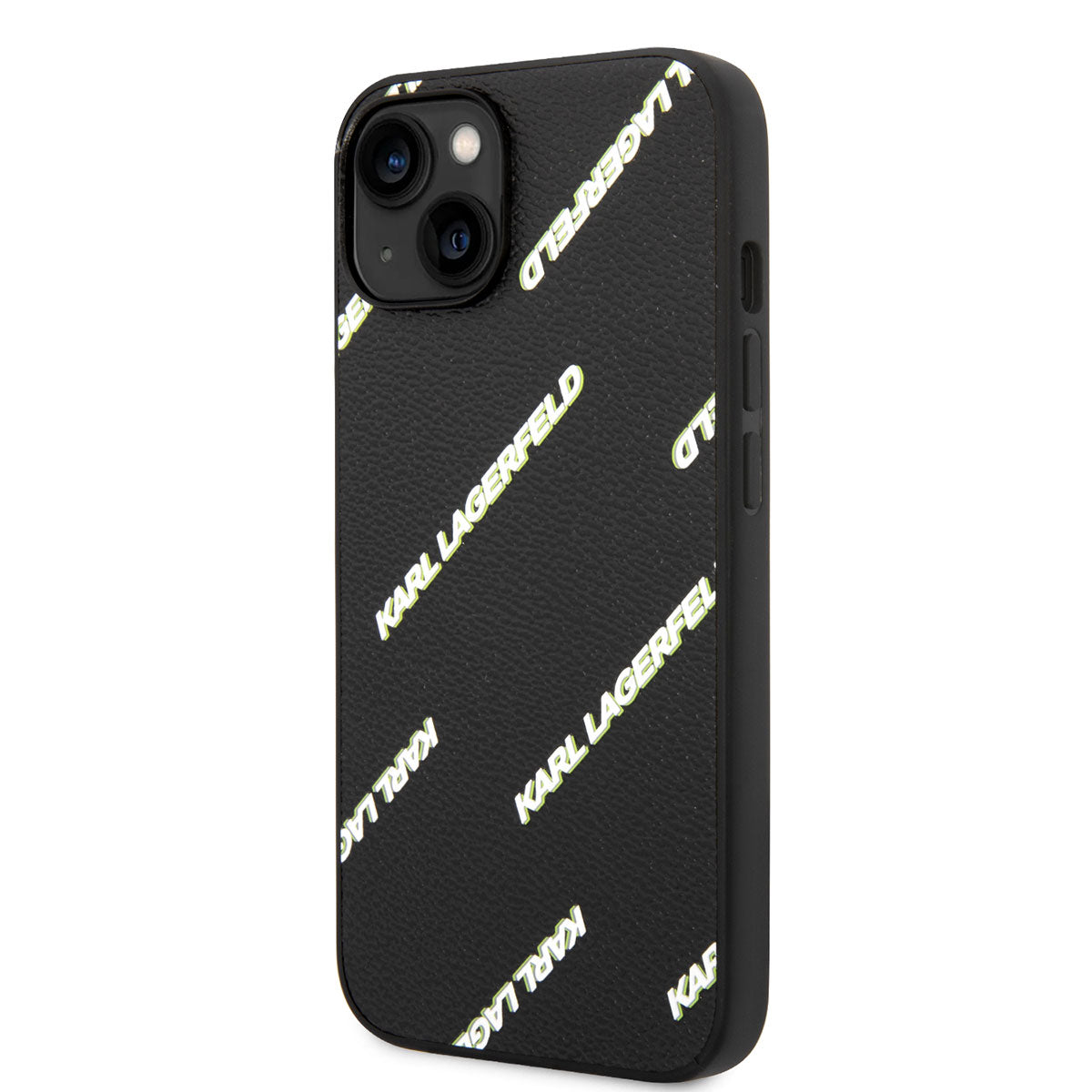 Apple iPhone 14 Kılıf Karl Lagerfeld PU Suni Deri Logolu Dizayn Kapak Siyah