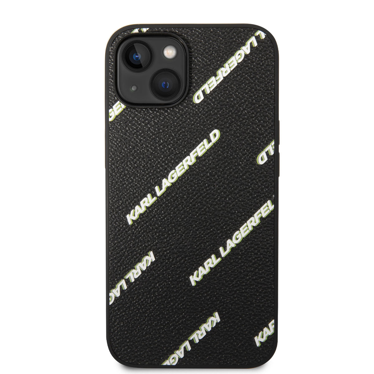 Apple iPhone 14 Kılıf Karl Lagerfeld PU Suni Deri Logolu Dizayn Kapak Siyah