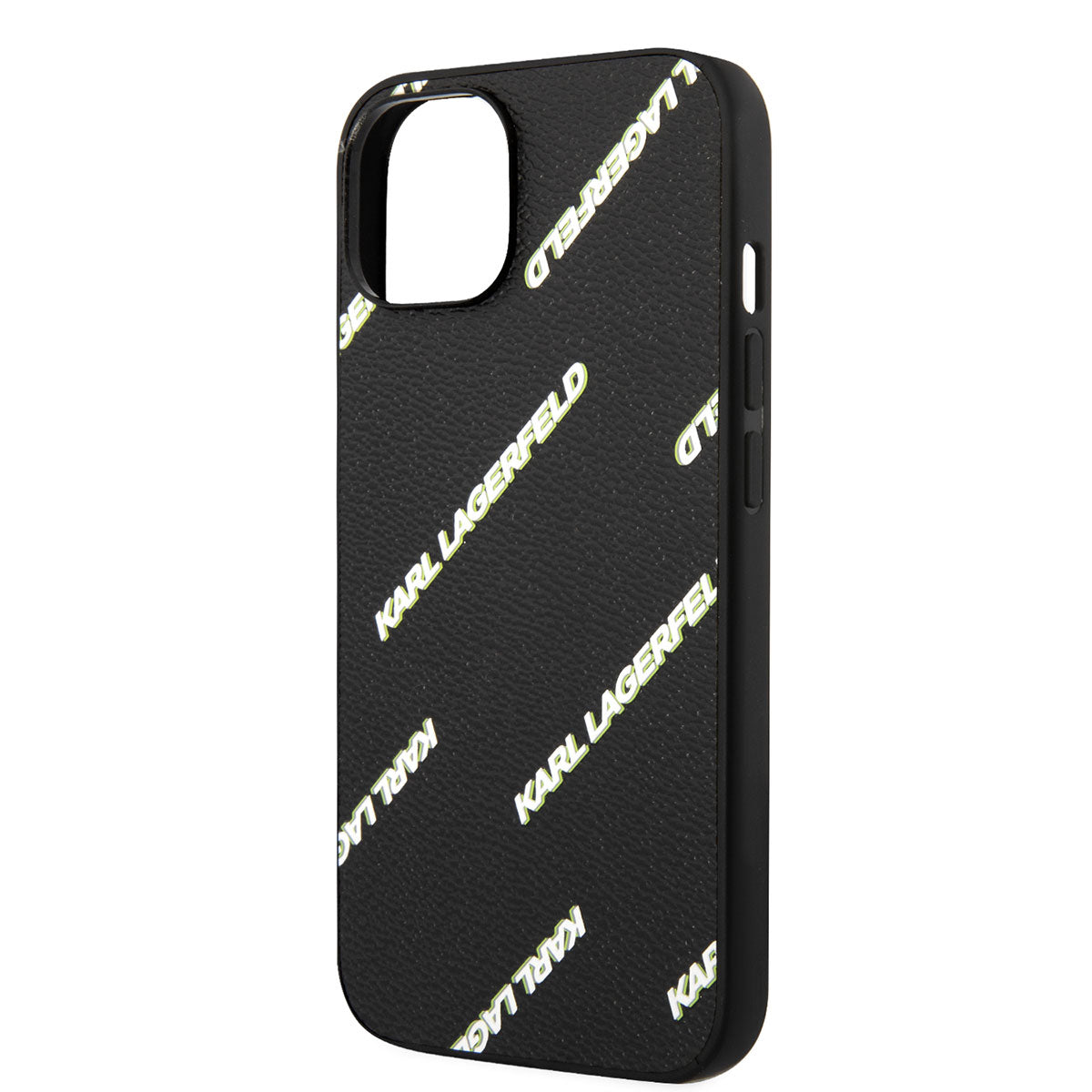 Apple iPhone 14 Kılıf Karl Lagerfeld PU Suni Deri Logolu Dizayn Kapak Siyah