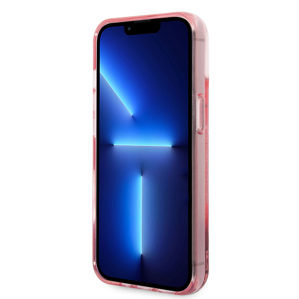Apple iPhone 14 Kılıf Karl Lagerfeld Sıvılı Simli Karl Head Dizayn Kapak Pembe