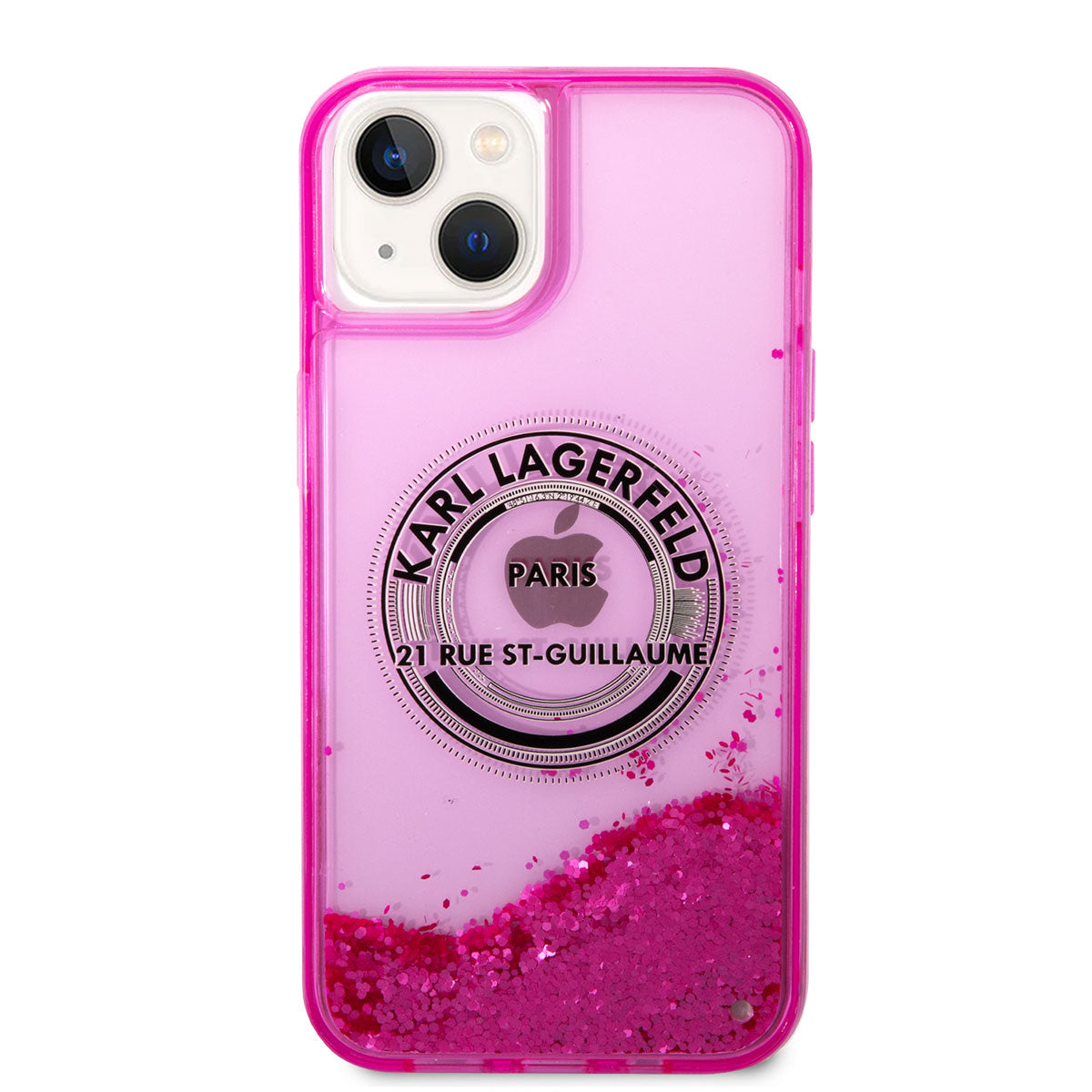 Apple iPhone 14 Kılıf Karl Lagerfeld Sıvılı Simli RSG Dizayn Kapak Pembe