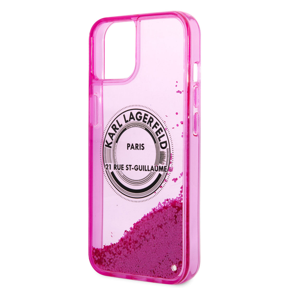 Apple iPhone 14 Kılıf Karl Lagerfeld Sıvılı Simli RSG Dizayn Kapak Pembe