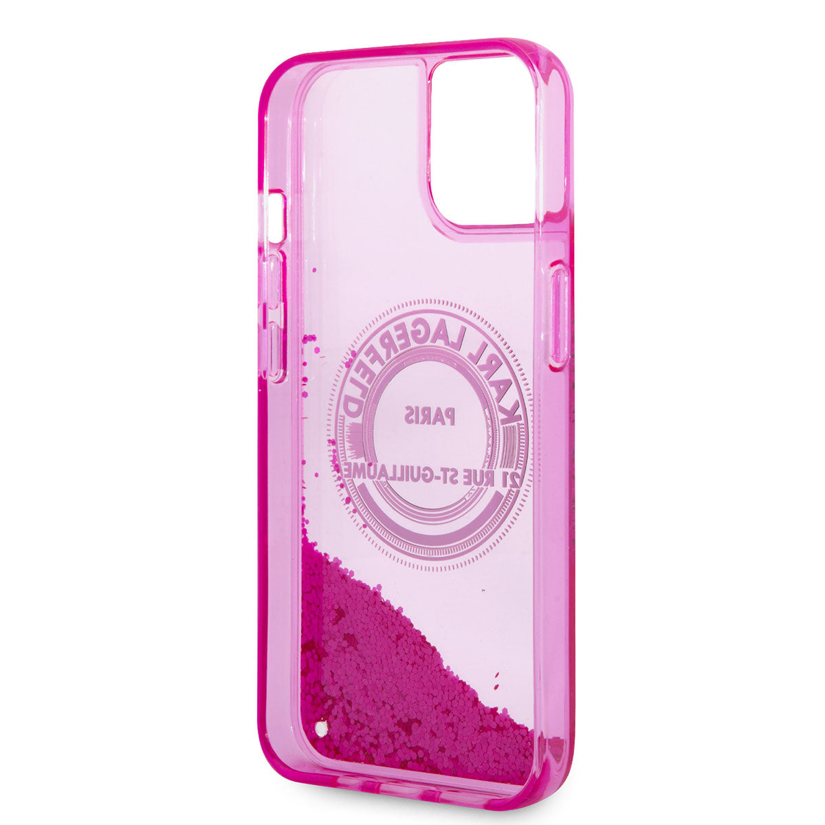 Apple iPhone 14 Kılıf Karl Lagerfeld Sıvılı Simli RSG Dizayn Kapak Pembe
