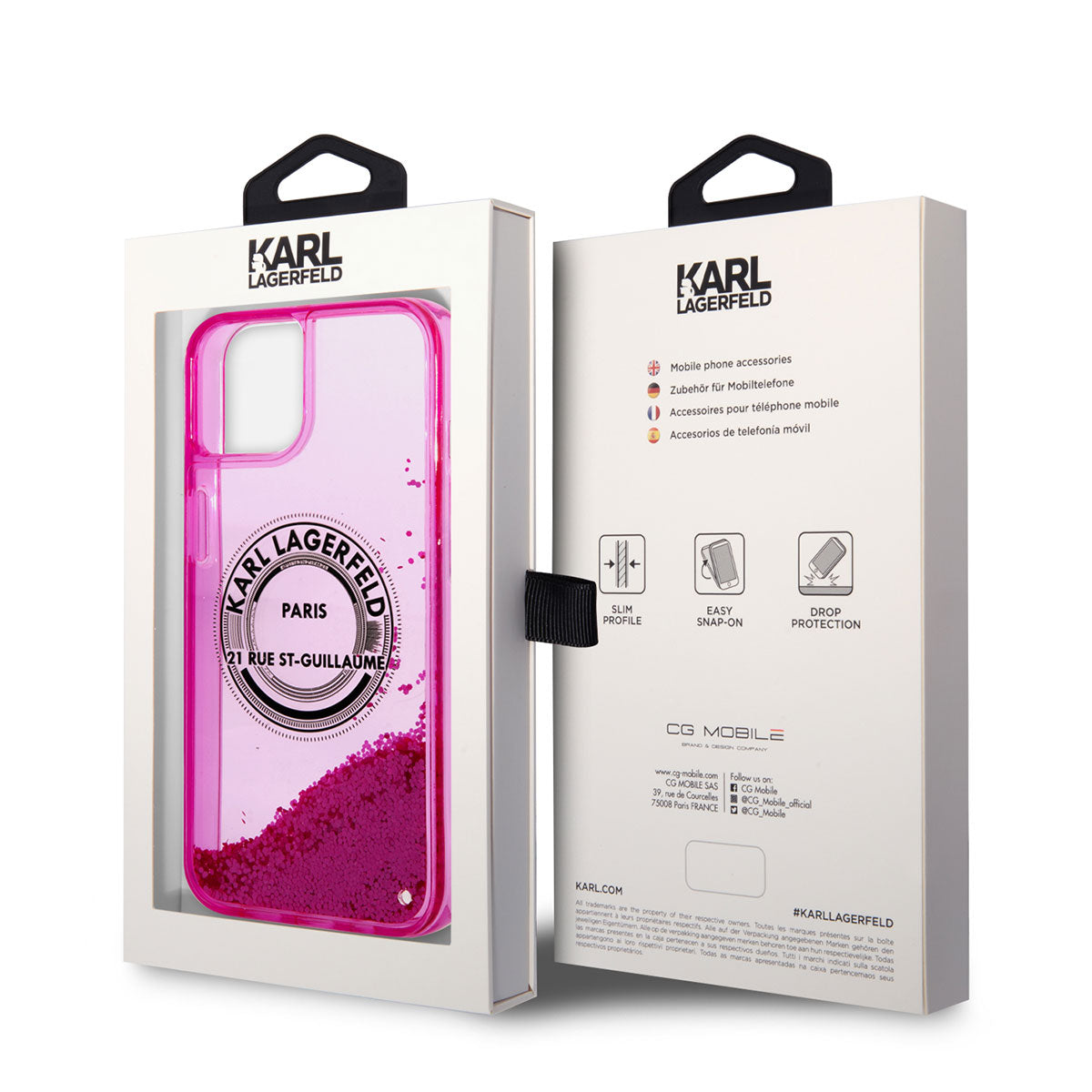 Apple iPhone 14 Kılıf Karl Lagerfeld Sıvılı Simli RSG Dizayn Kapak Pembe