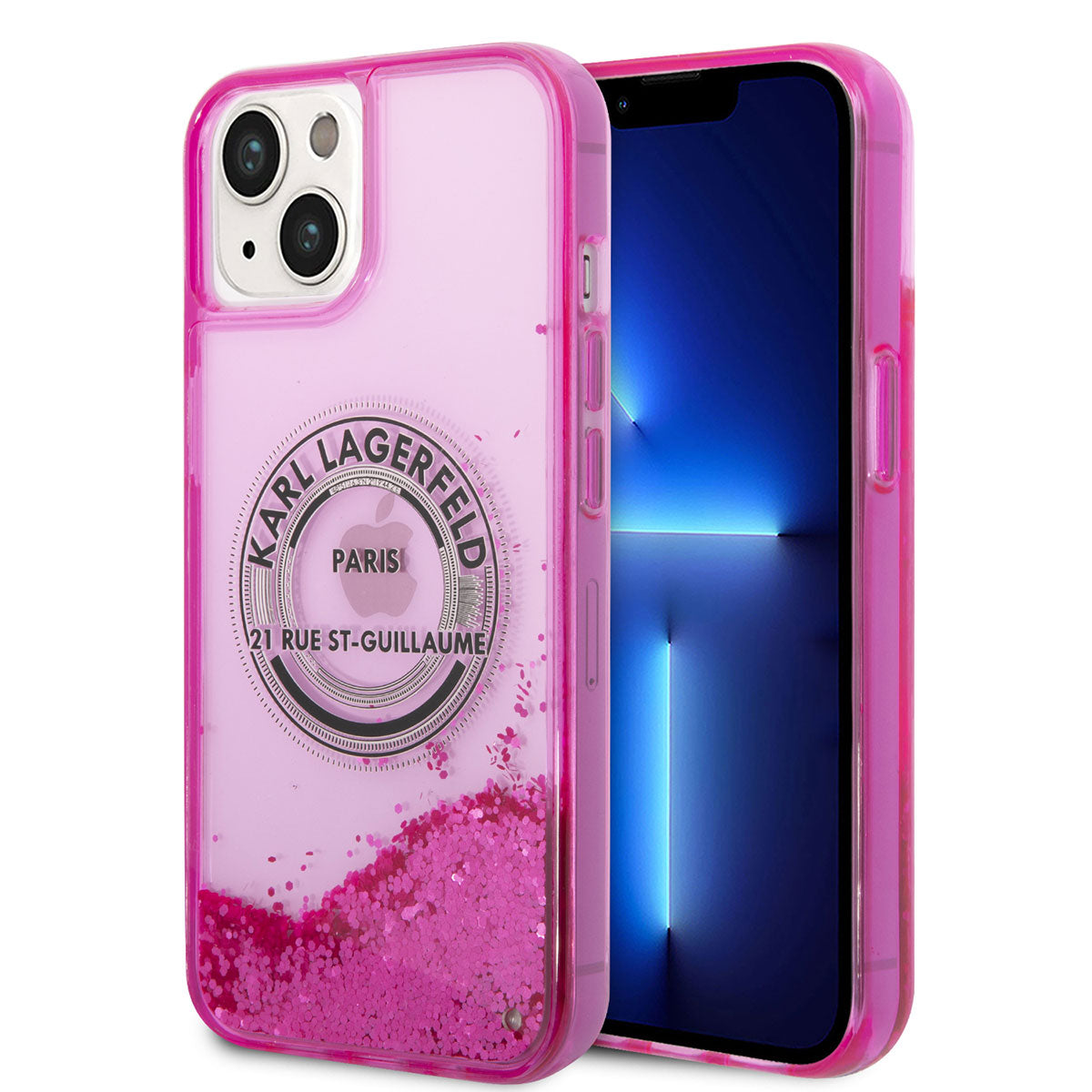 Apple iPhone 14 Kılıf Karl Lagerfeld Sıvılı Simli RSG Dizayn Kapak Pembe