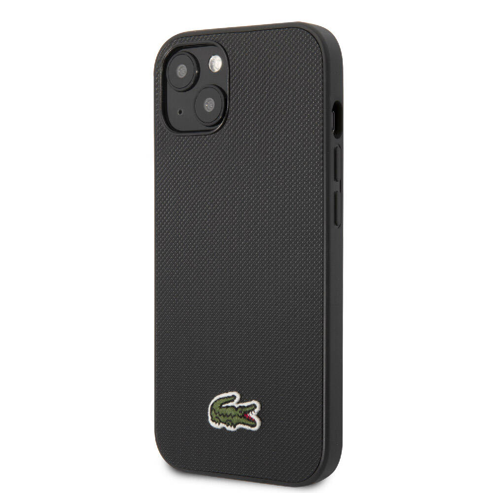 Apple iPhone 14 Kılıf Lacoste Orjinal Lisanslı PU Pike Desenli Arka Yüzey İkonik Timsah Dokuma Logolu Kapak Siyah