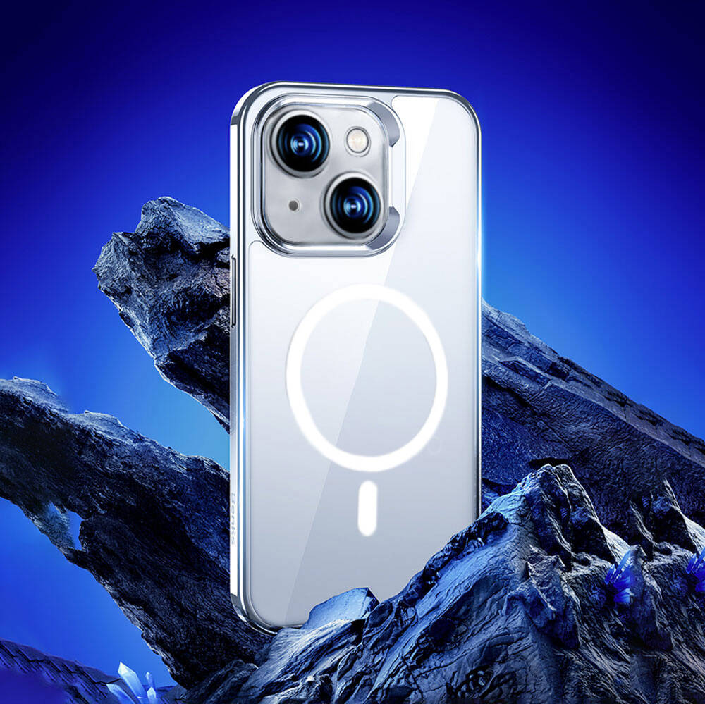 Apple iPhone 14 Kılıf M-safe Şarj Özellikli Cam Yüzey Benks Electroplated Kapak Siyah