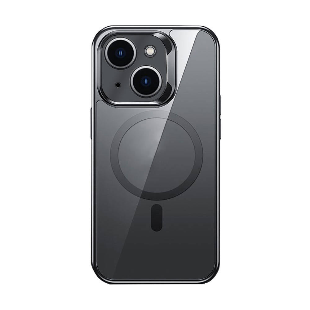 Apple iPhone 14 Kılıf M-safe Şarj Özellikli Cam Yüzey Benks Electroplated Kapak Siyah
