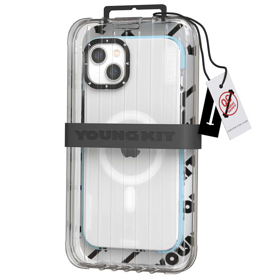 Apple iPhone 14 Kılıf M-safe Şarj Özellikli YoungKit Exquisite Serisi Kapak Mavi
