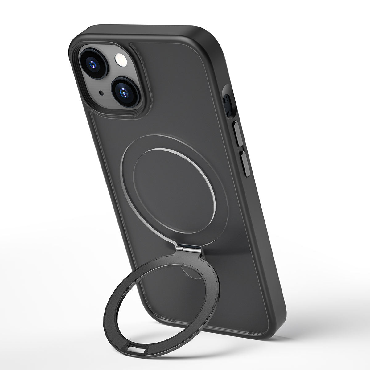 Apple iPhone 14 Plus Kılıf Wiwu ZMM-010 M-safe Şarj Özellikli Parmak İzi Bırakmayan Mat Transparan Standlı Kapak Derin Mor