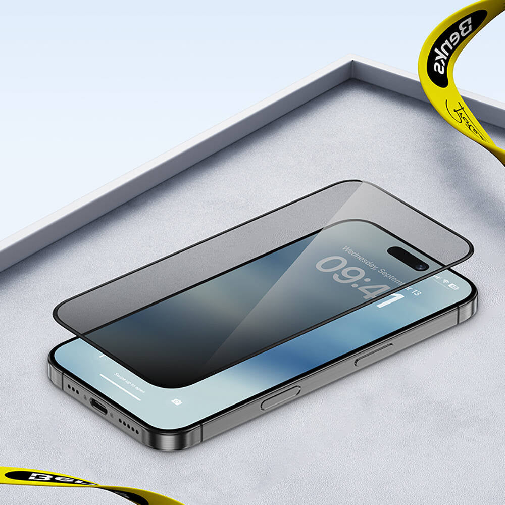 Apple iPhone 14 Pro Hidrofobik Ve Oleofobik Özellikli Benks Privacy Air Shield 0.4mm Ekran Koruyucu 10'lu Paket Şeffaf